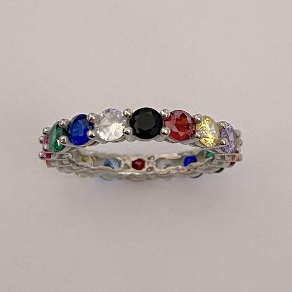 925 Silver band ring cz stones rhodium plated